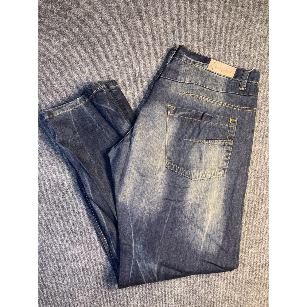 Nostic Jeans Mens 40x34 Blue Denim Faded Contrast Stitch Straight Leg Streetwear